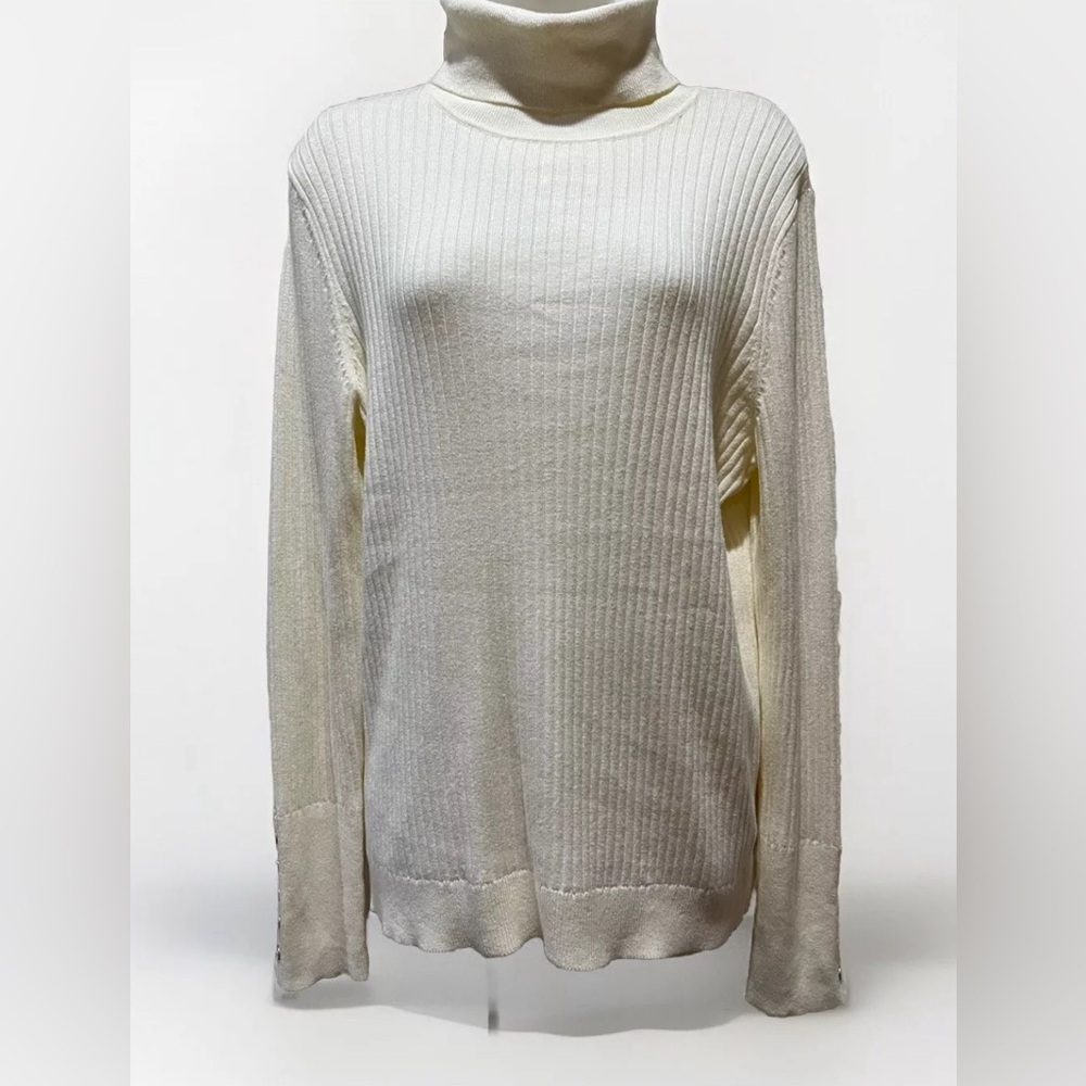 Talbots Ivory Ribbed Knit Turtleneck Sweater L